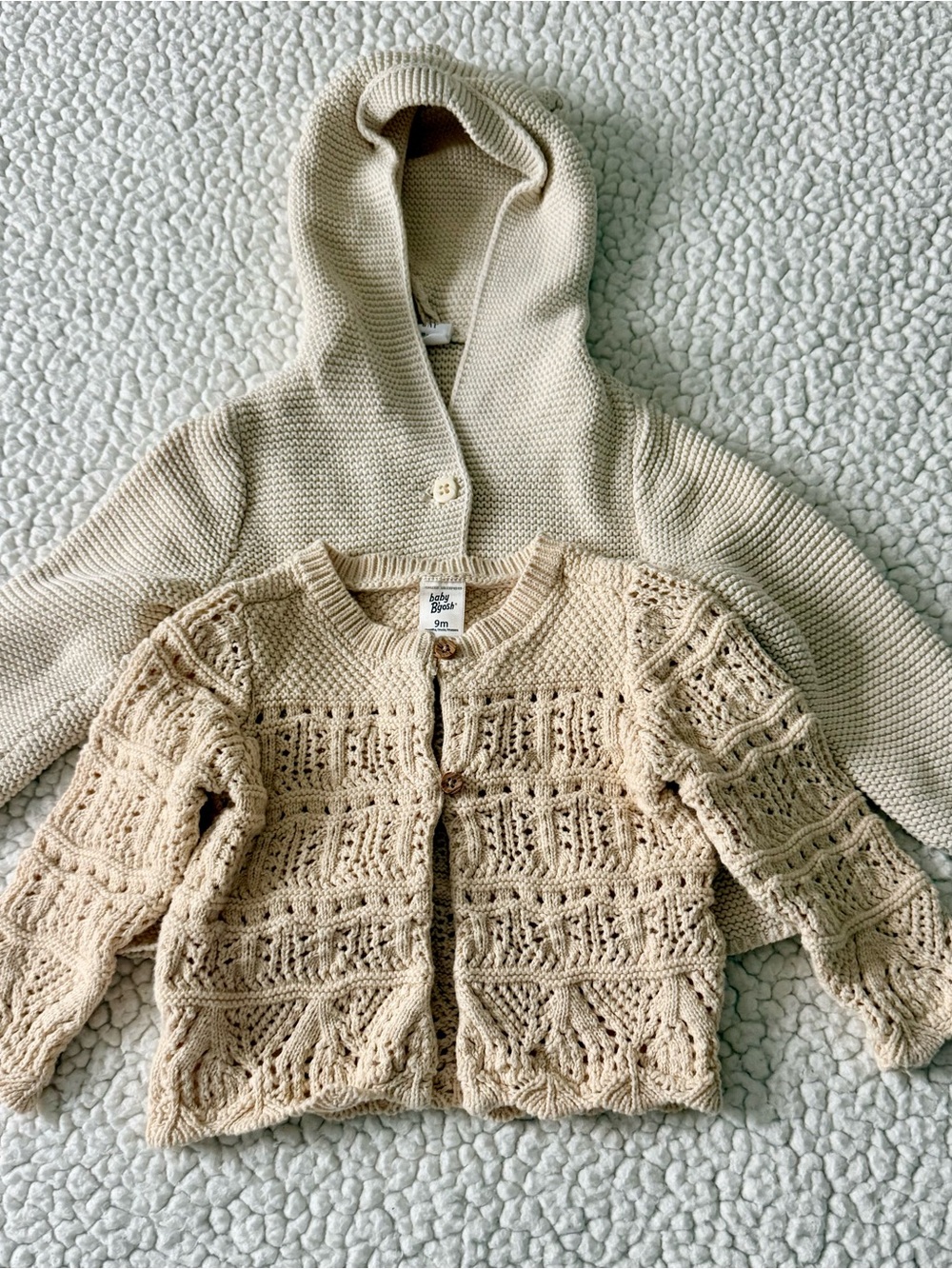 GAP Cream/Tan Knit Cardigans Duo - Hooded & Crochet Styles